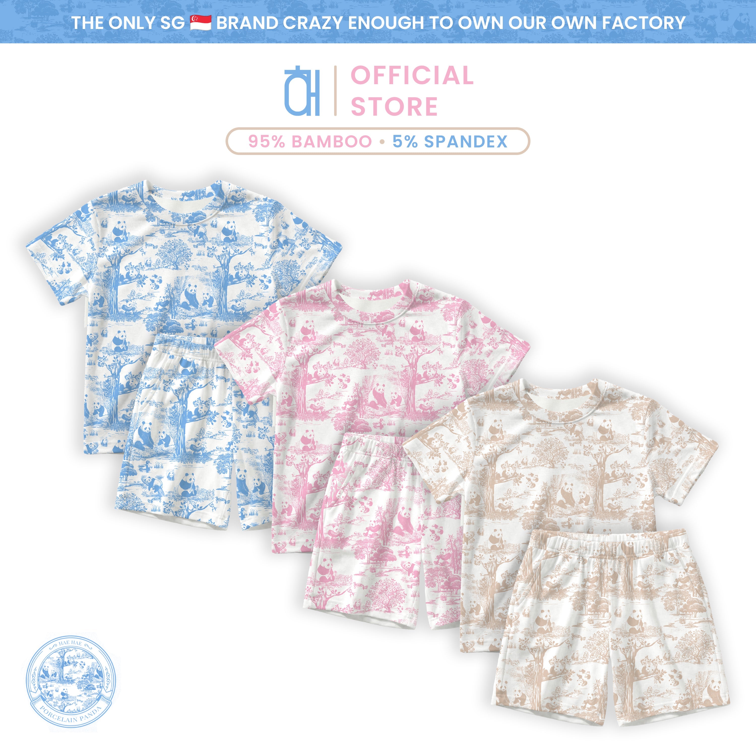 Porcelain Panda bamboo kids short-sleeve pyjama set