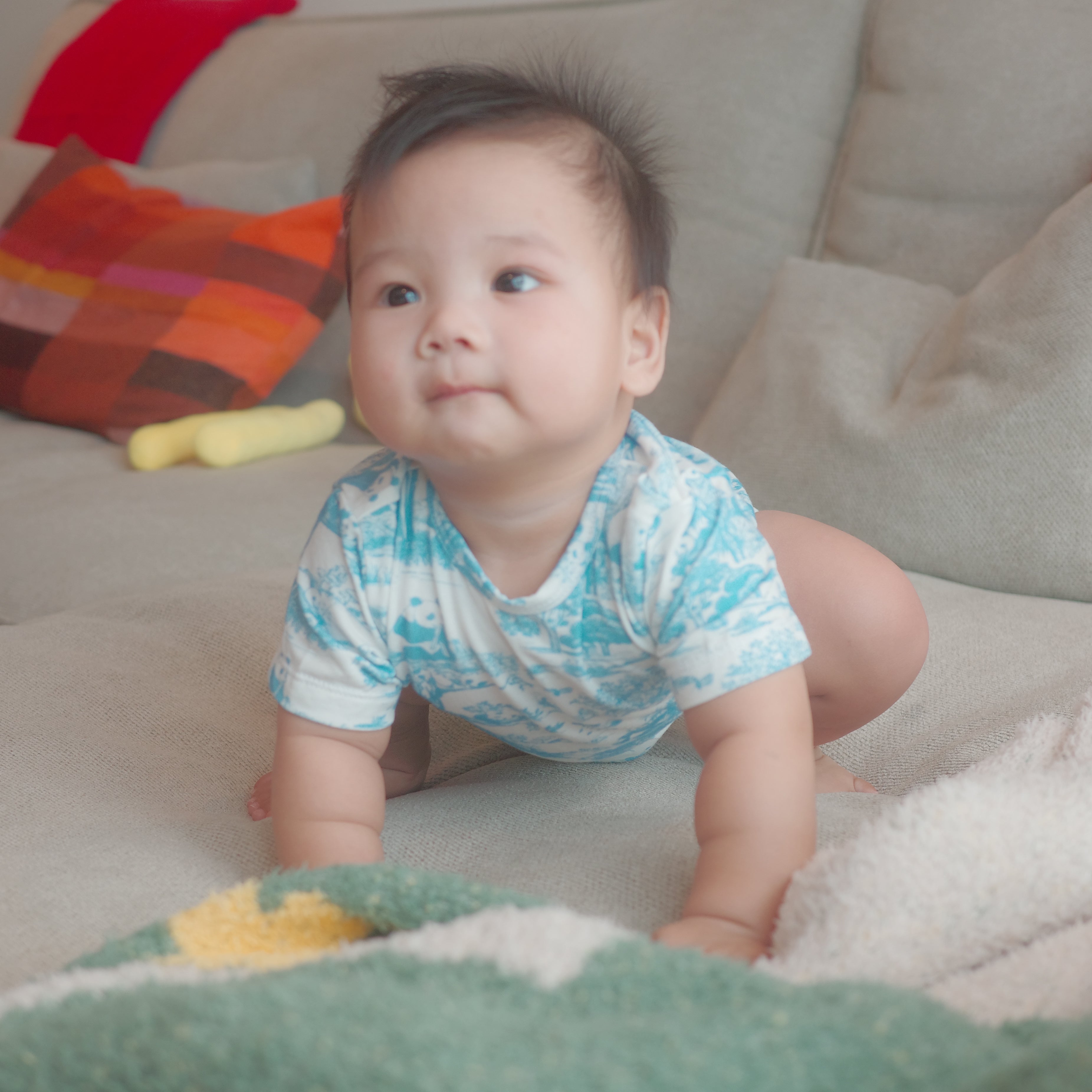 Hae Hae Signature Porcelain Panda Bamboo Snap Romper Onesie