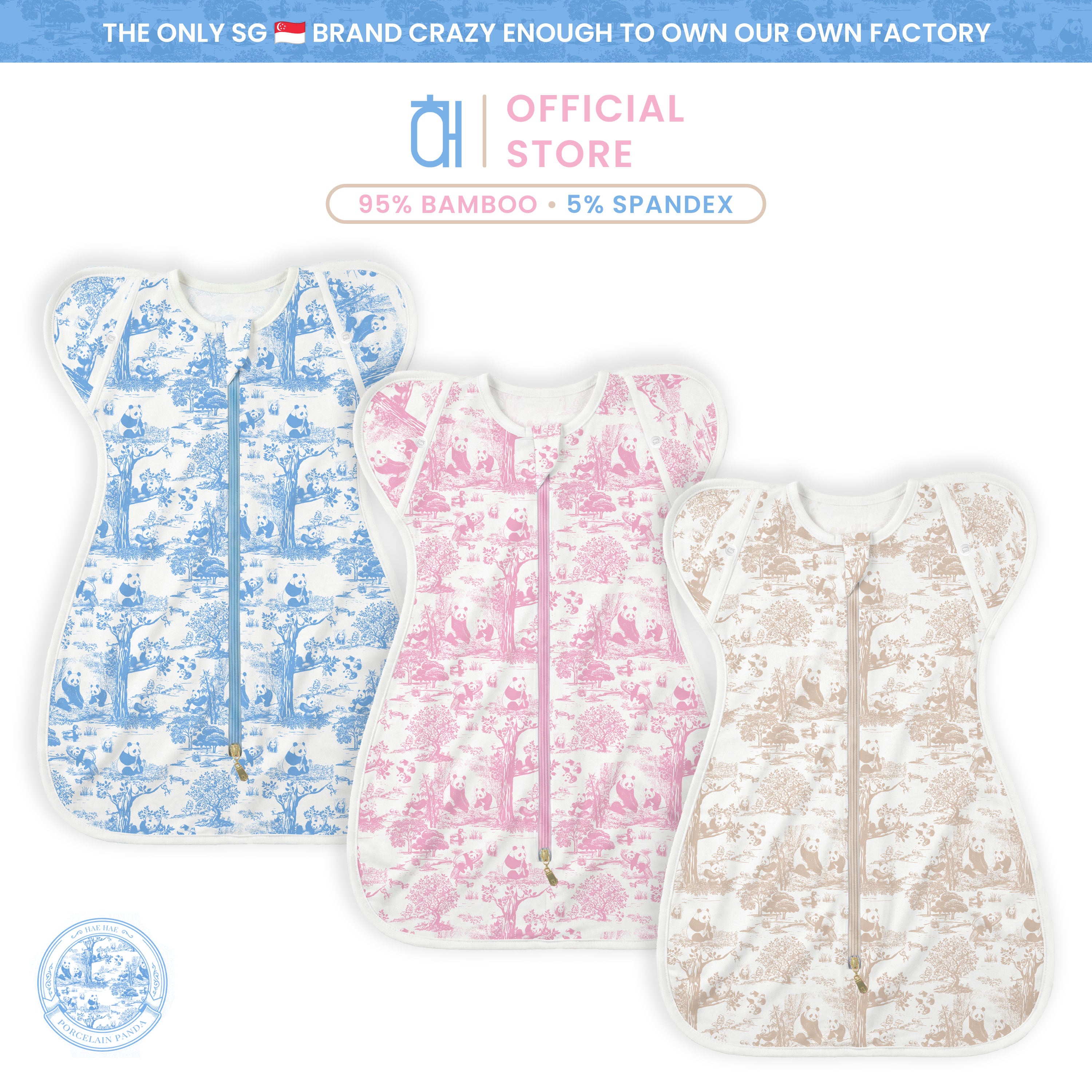 Hae Hae Porcelain Panda Bamboo HaeZip™ Anti-Startle Sleep Sack & Swaddle