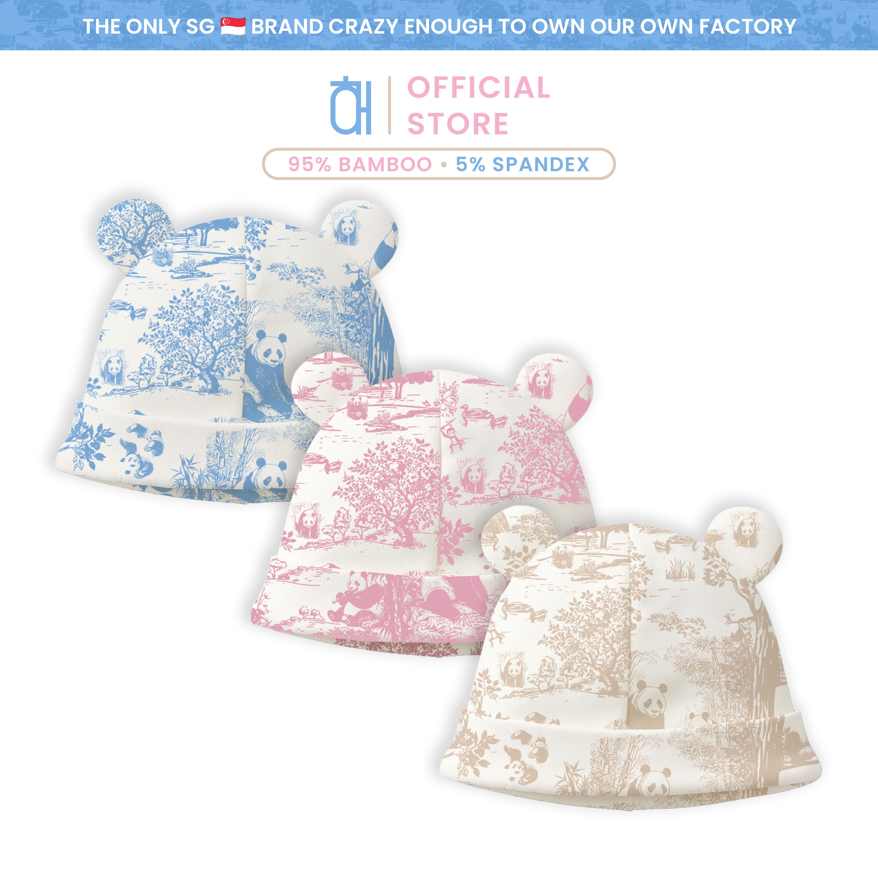 Hae Hae Signature Porcelain Panda Bear Bamboo Baby Beanie with Sorona® Stuffed Ears