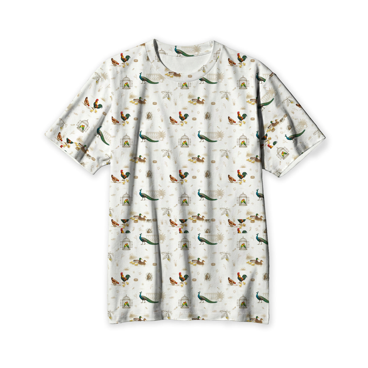 Open Meadows Adult Unisex Bamboo Short Sleeve Top in Bird print