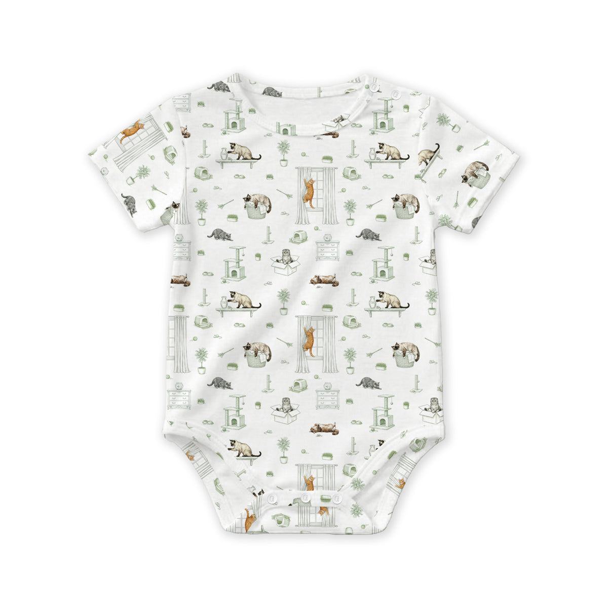 Open Meadows Bamboo Snap Romper Onesie in Cat print