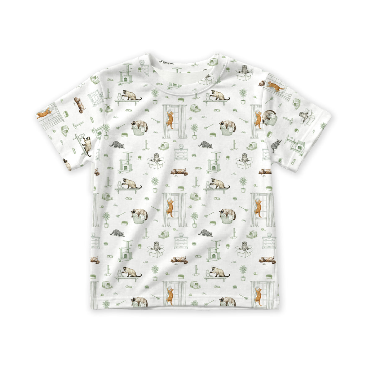 Open Meadows Bamboo Kids Short Sleeve Shirt in Cat print