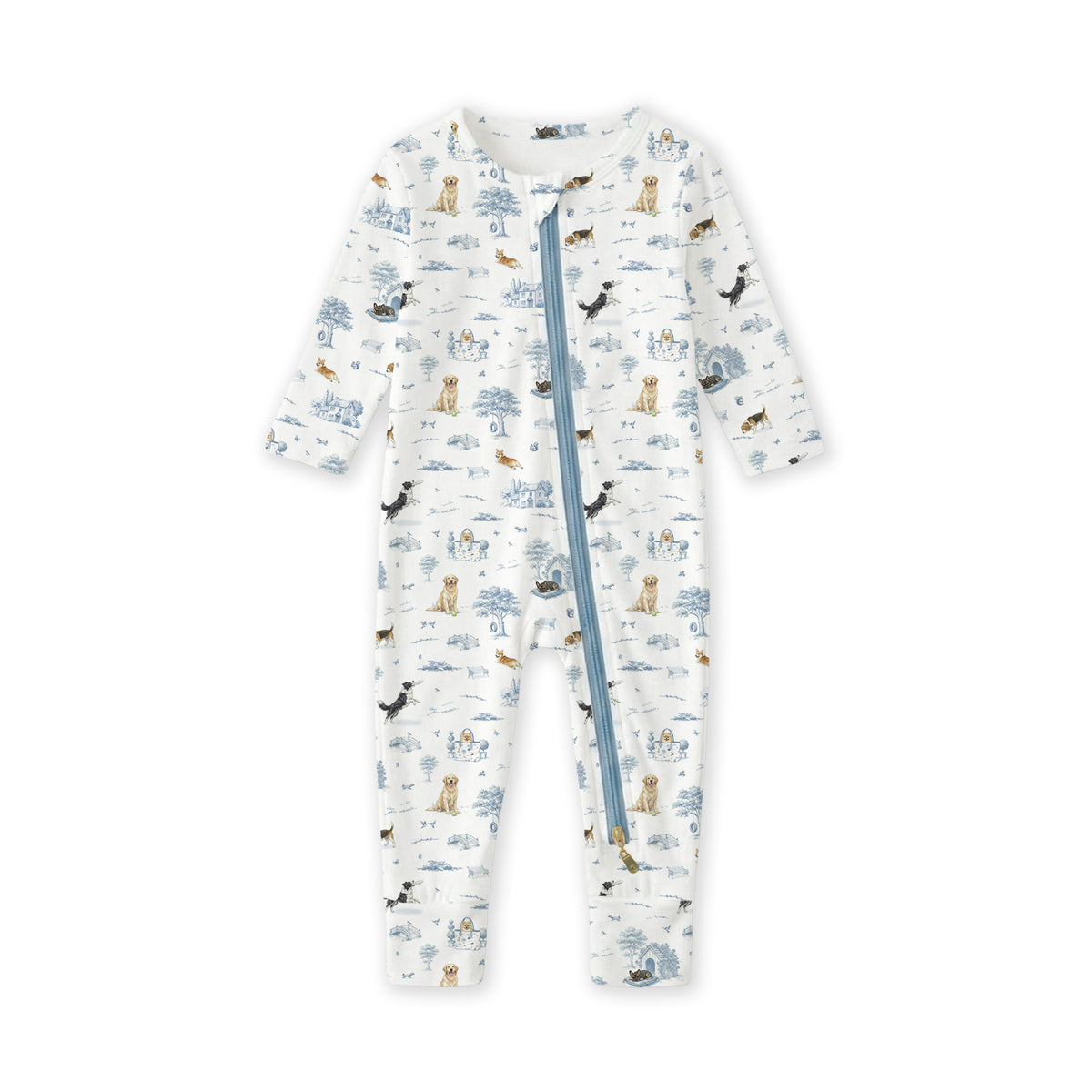 Open Meadows Bamboo Zip Sleep Suit Romper with HaeZip™ in Dog print