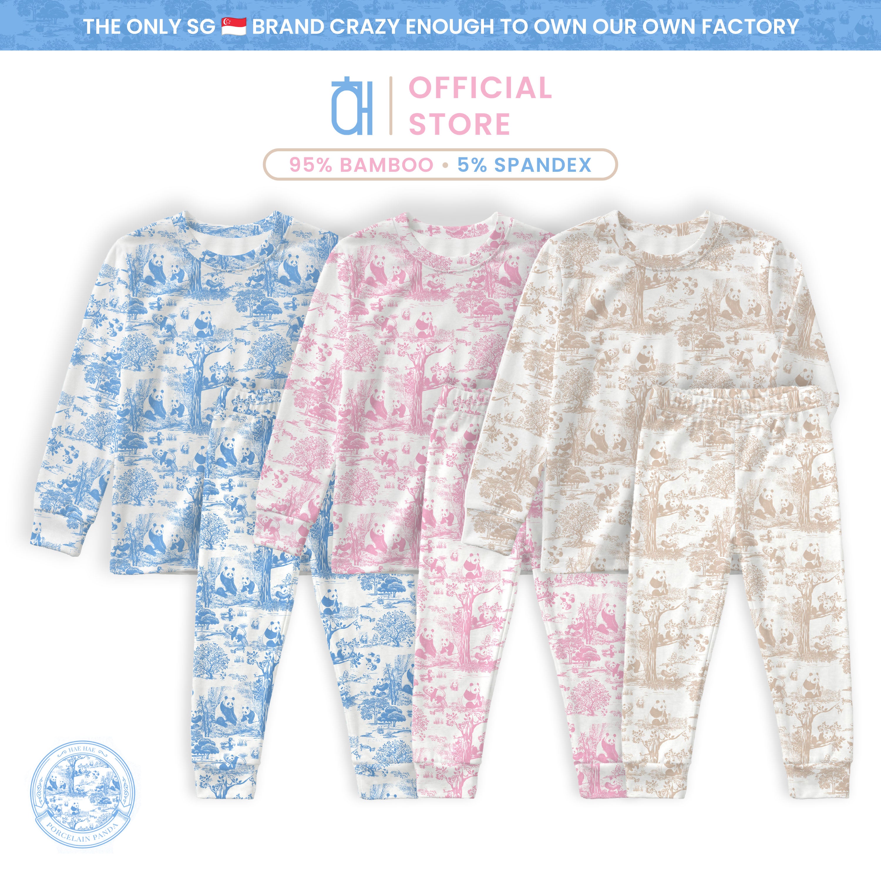 Hae Hae Porcelain Panda Bamboo Kids Long Sleeve Pajamas 2PC Set