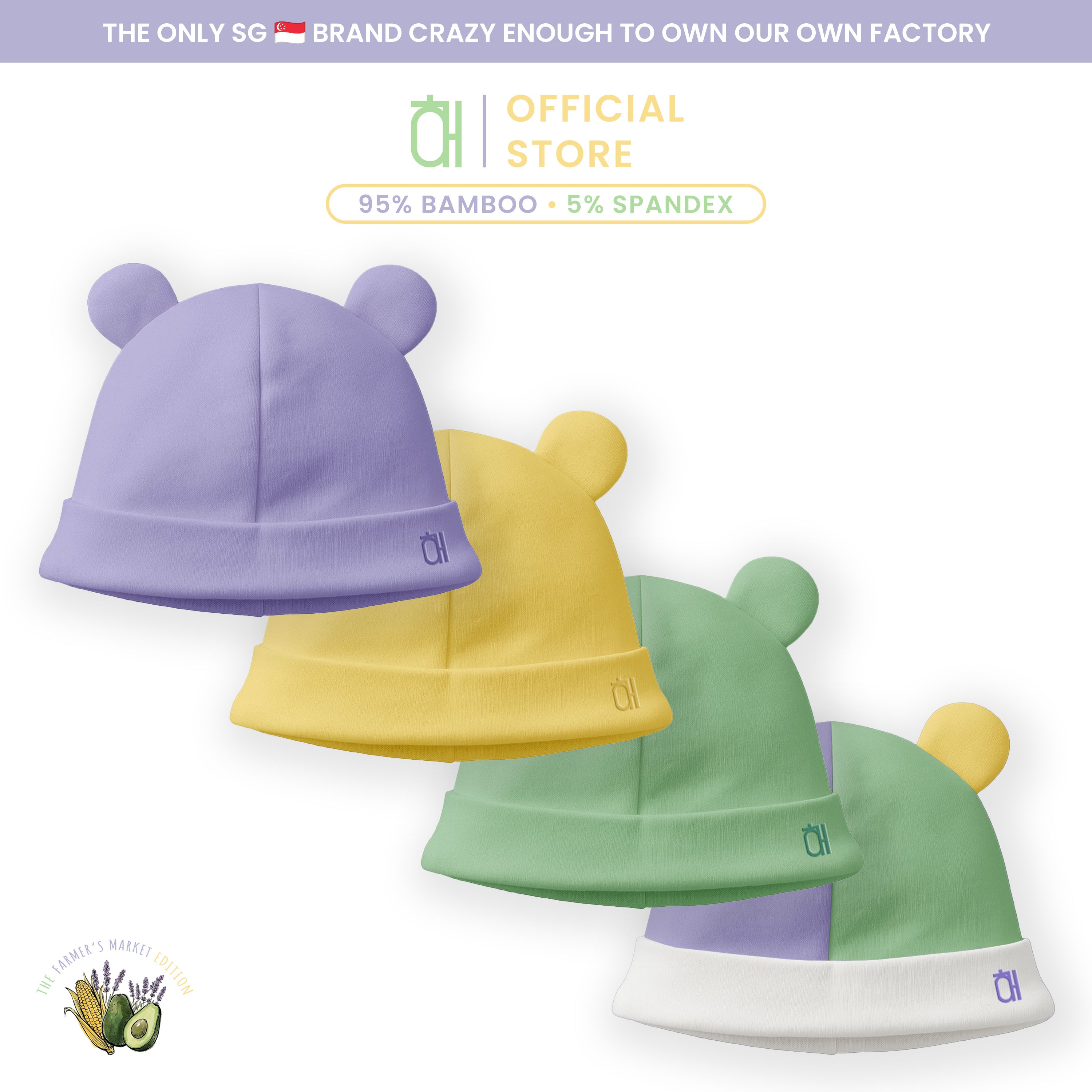 The Farmer's Market Bear Bamboo Baby Beanie with Sorona® Stuffed Ears