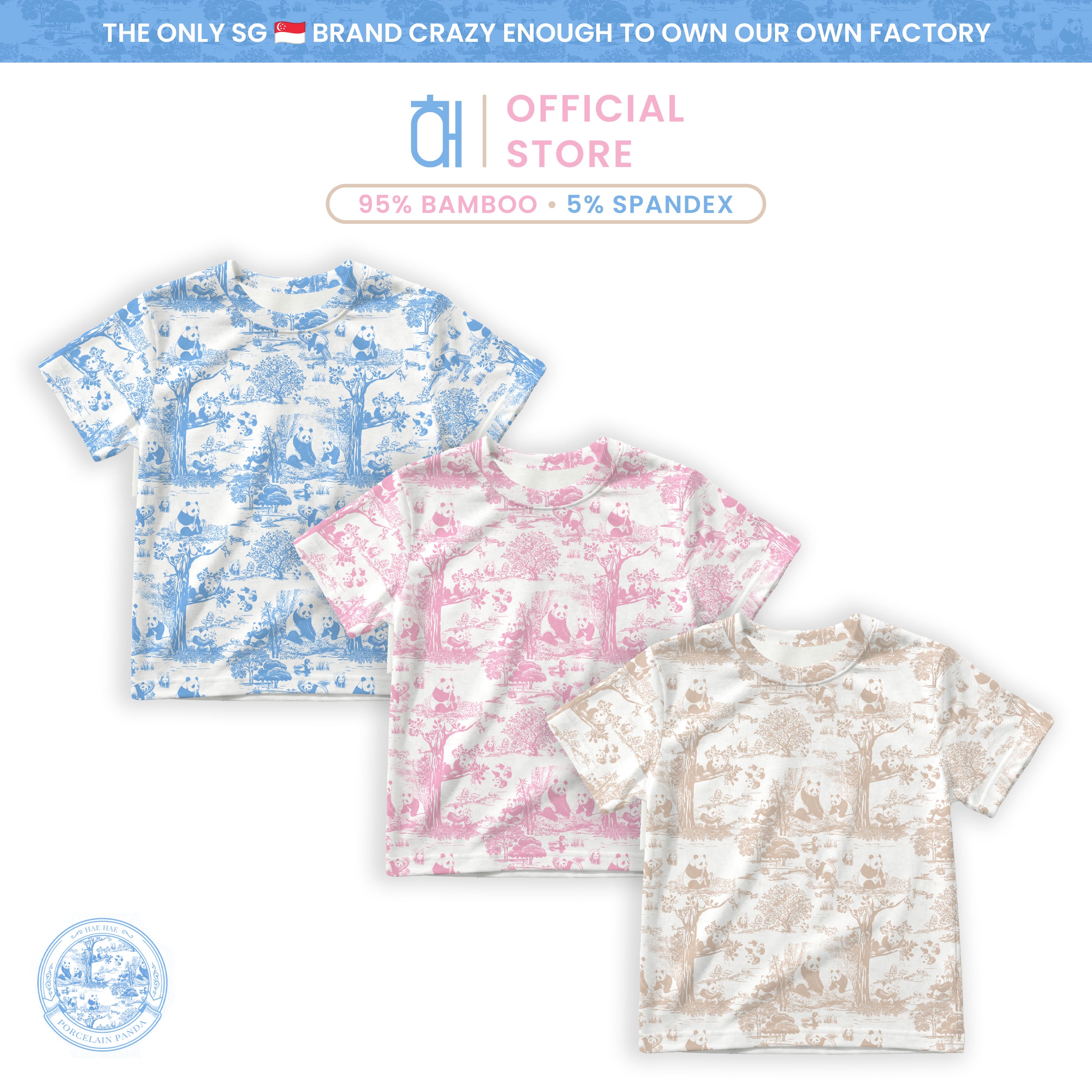 Hae Hae Porcelain Panda Bamboo Kids Short Sleeve Shirt