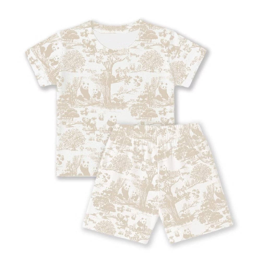 Bamboo kids pyjamas, beige, short sleeve, — OEKO-TEX® certified clothing