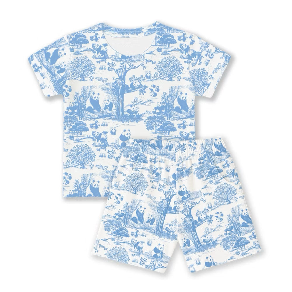 Bamboo kids pyjamas set, short sleeve, blue, cooling sleepwear for Singapore weather