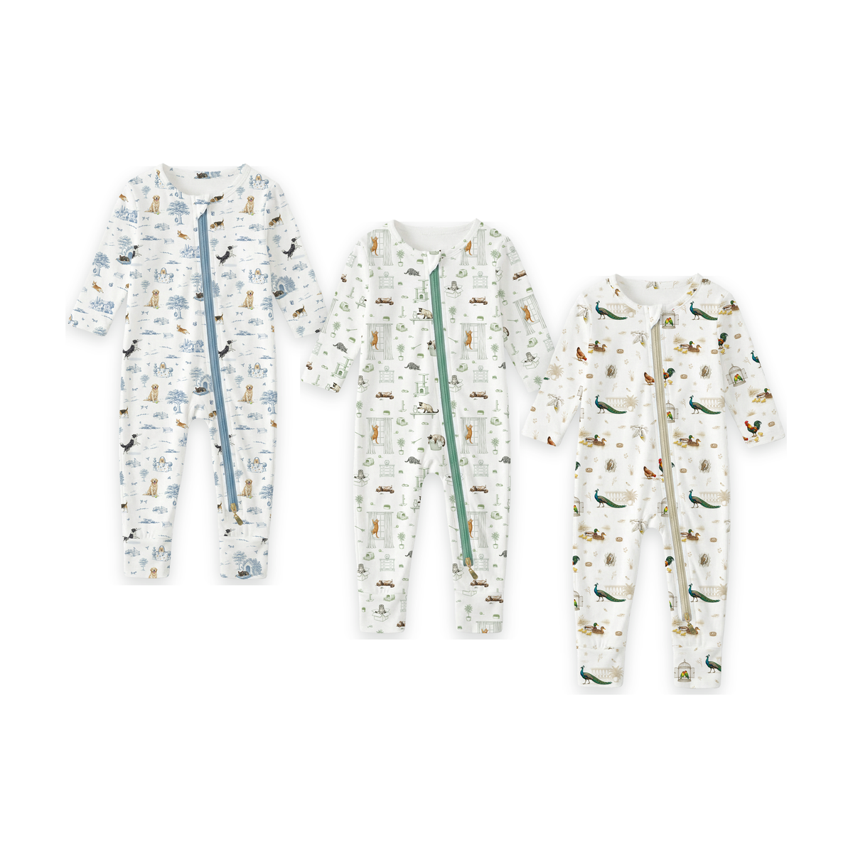 Clean white product hero v3 — Open Meadows Bamboo Zip Sleep Suit Romper with HaeZip™