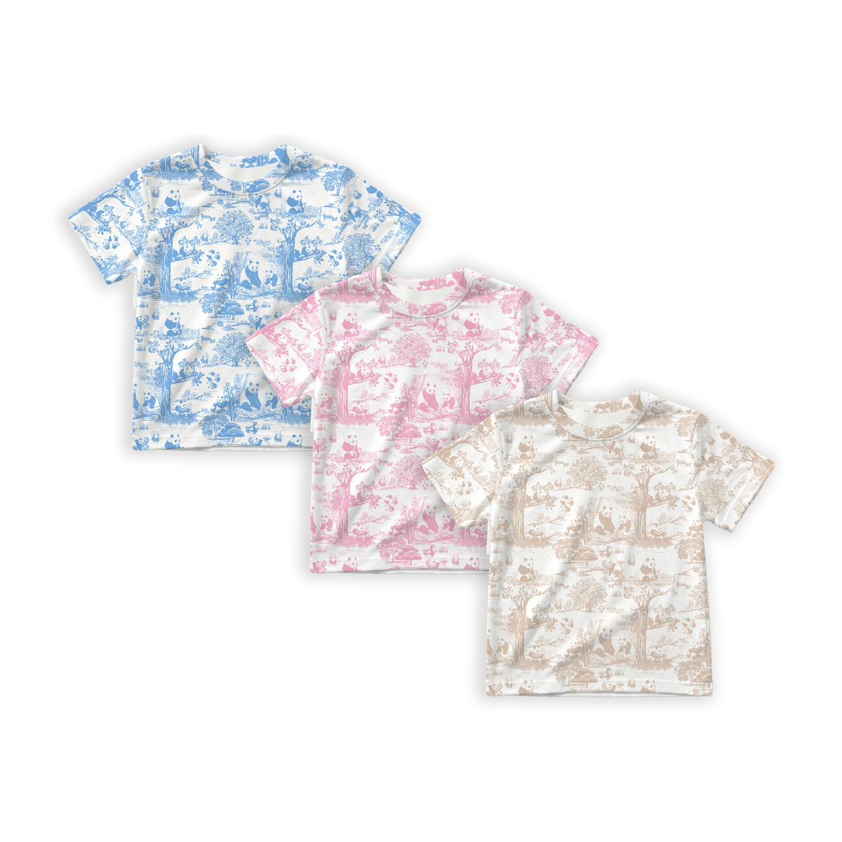 Clean white product hero v3 — Porcelain Panda Bamboo Kids Short Sleeve Shirt