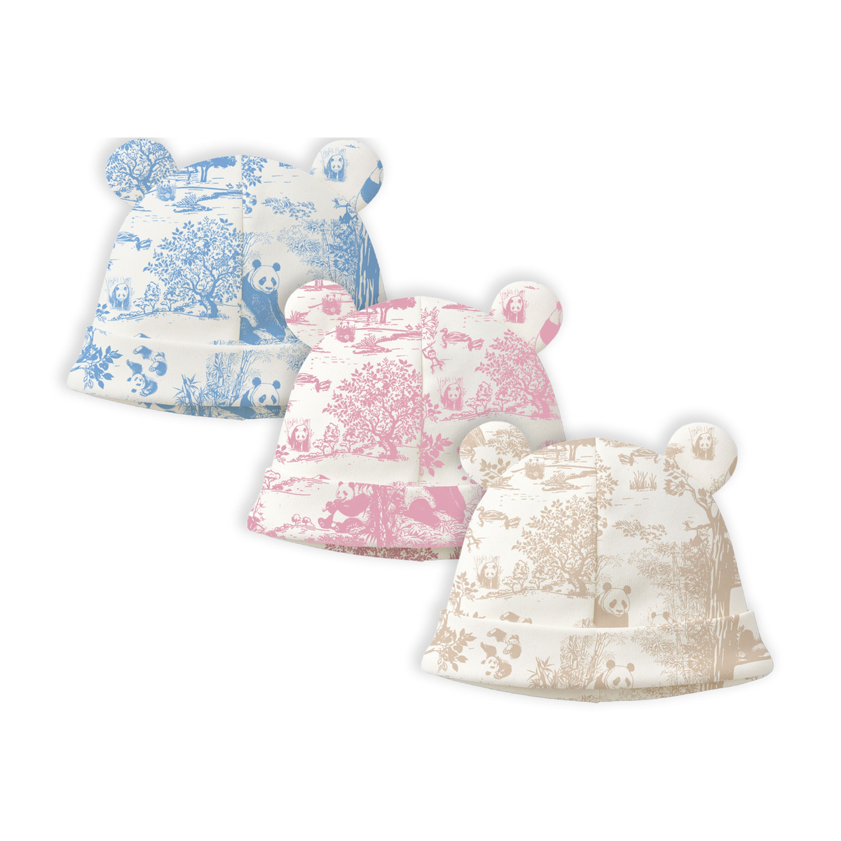 Clean white product hero v3 — Porcelain Panda Bear Bamboo Baby Beanie with Sorona® Stuffed Ears
