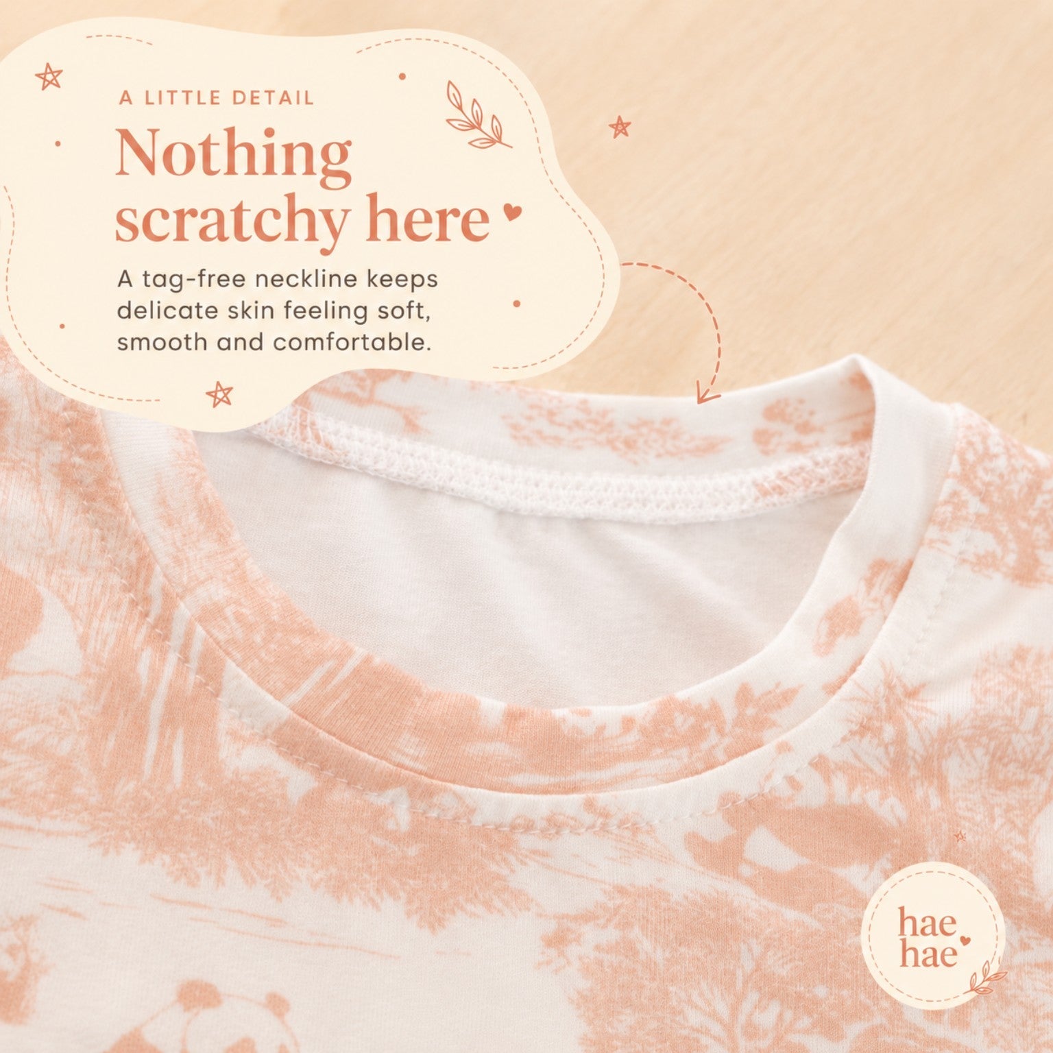 Porcelain Panda bamboo kids pyjamas tag-free neckline detail
