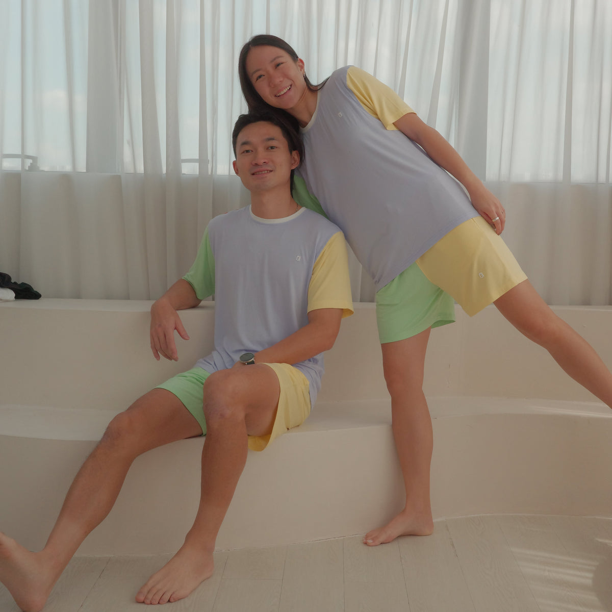 Adult wearing the Farmer’s Market bamboo lounge shorts at home