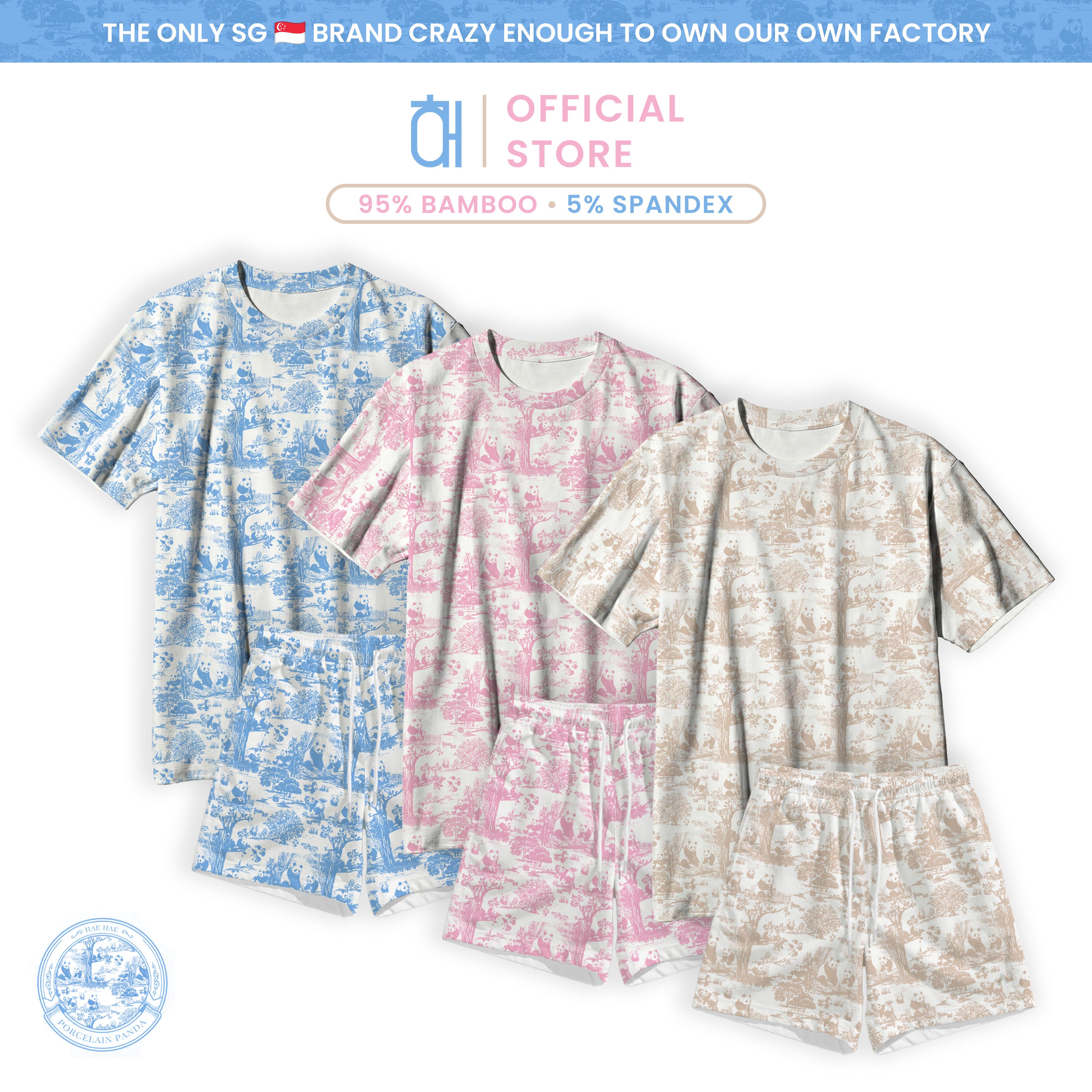 Porcelain Panda Adult Unisex Bamboo Lounge Set – Short Sleeve T-Shirt & Shorts | Ultra-Soft, Breathable & Cooling Loungewear