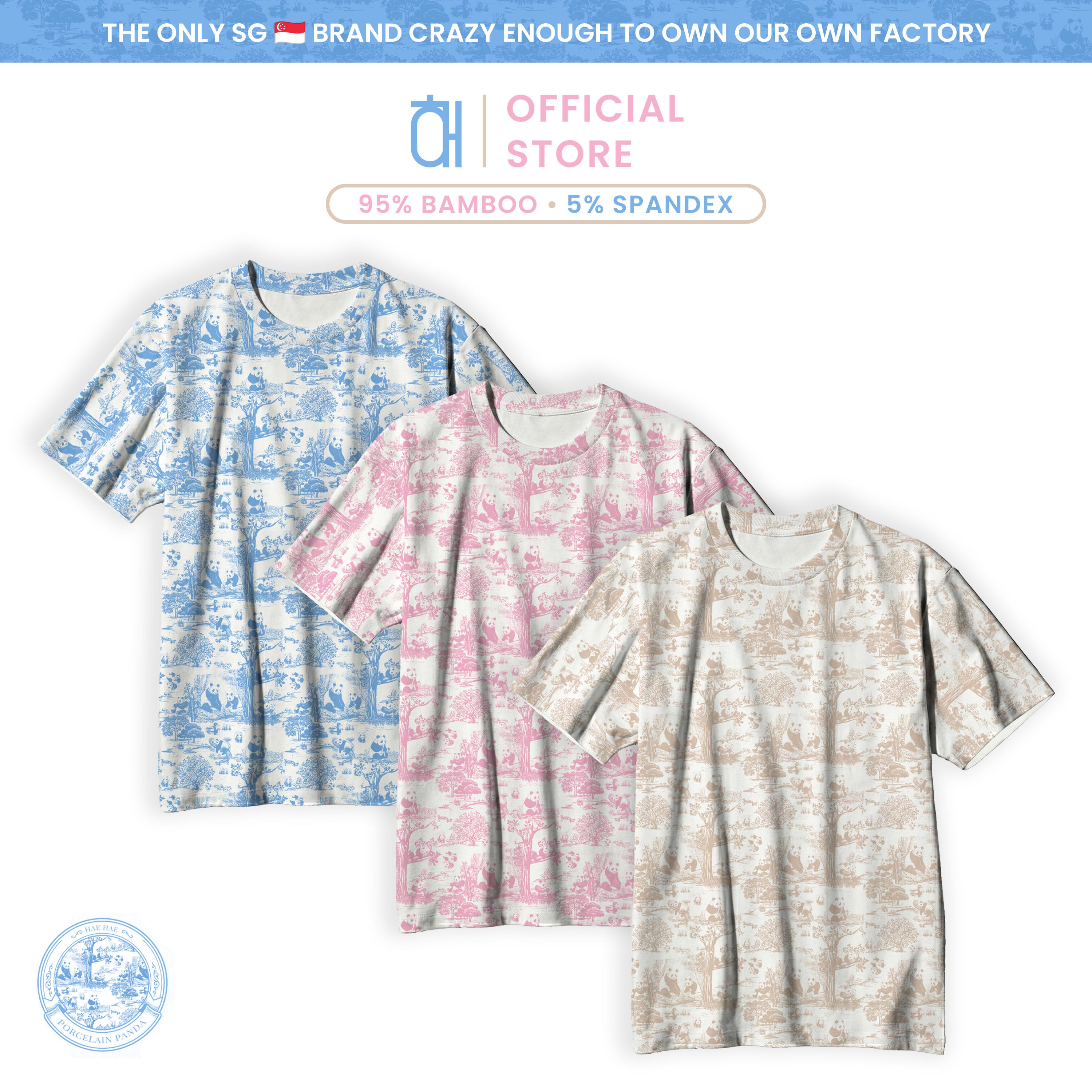 Porcelain Panda Adult Unisex Bamboo Short Sleeve Top | Ultra-Soft, Breathable & Cooling Loungewear