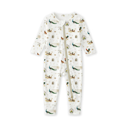 Open Meadows Bamboo Zip Sleep Suit Romper with HaeZip™ in Bird print