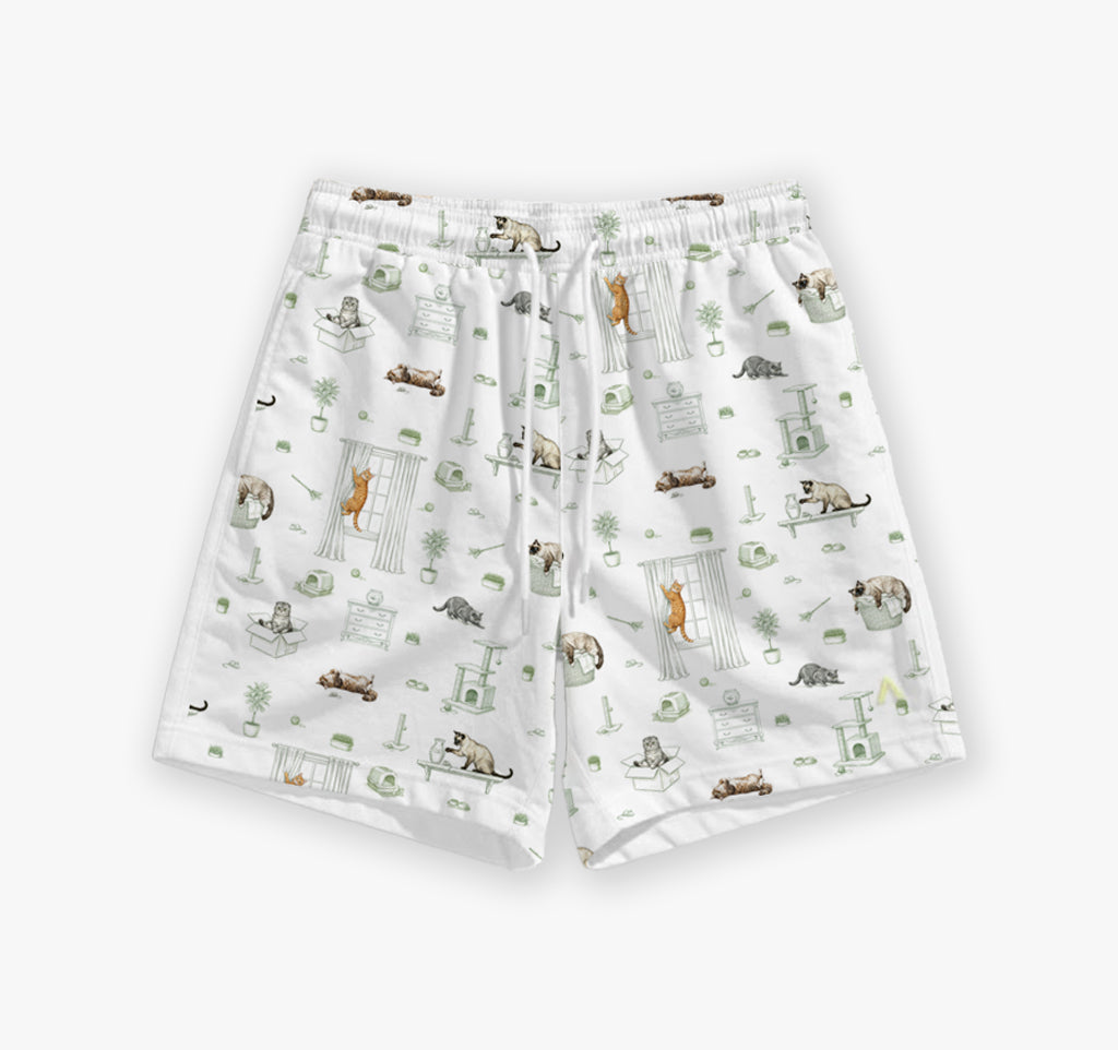 Open Meadows Adult Unisex Bamboo Lounge Shorts in Cat print