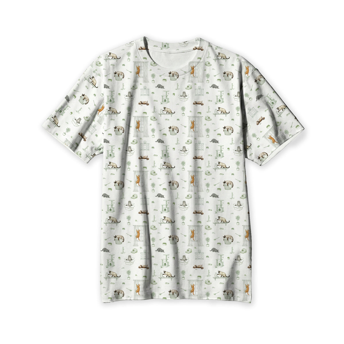 Open Meadows Adult Unisex Bamboo Short Sleeve Top in Cat print