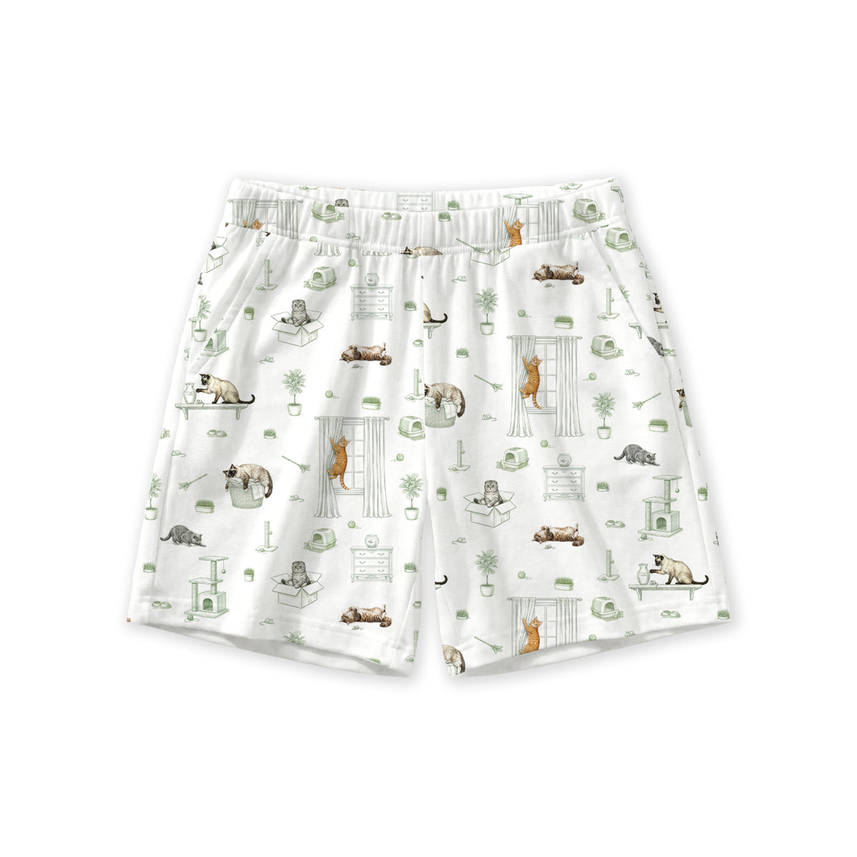 Open Meadows Bamboo Kids Shorts in Cat print