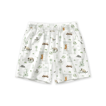 Open Meadows Bamboo Kids Shorts in Cat print