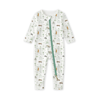Open Meadows Bamboo Zip Sleep Suit Romper with HaeZip™ in Cat print