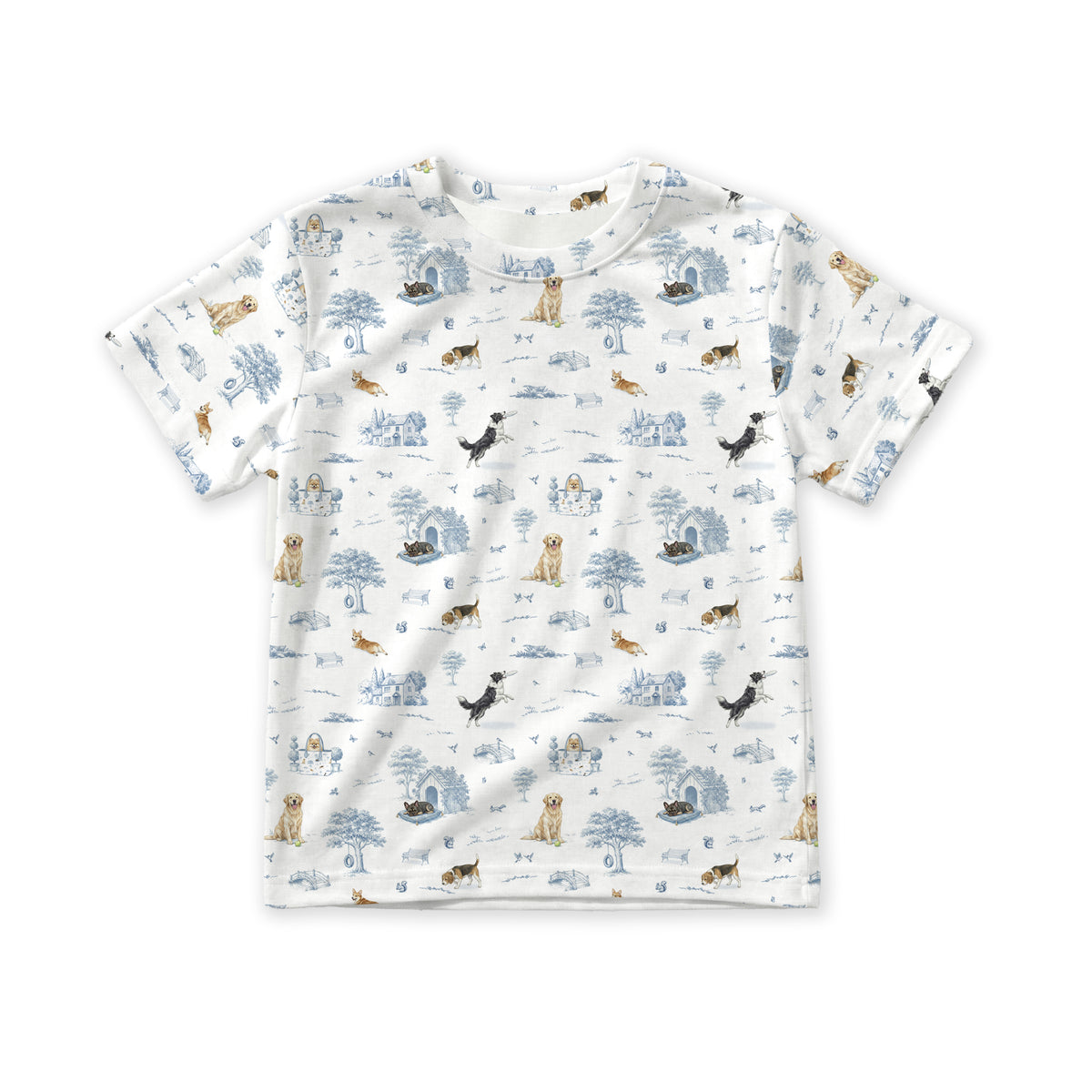 Open Meadows Bamboo Kids Short Sleeve Shirt in Dog print