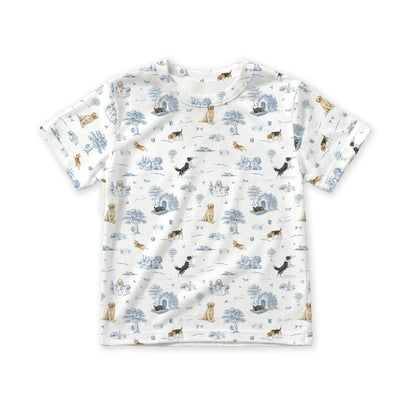 Open Meadows Bamboo Kids Short Sleeve Shirt in Dog print