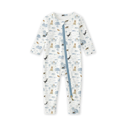Open Meadows Bamboo Zip Sleep Suit Romper with HaeZip™ in Dog print