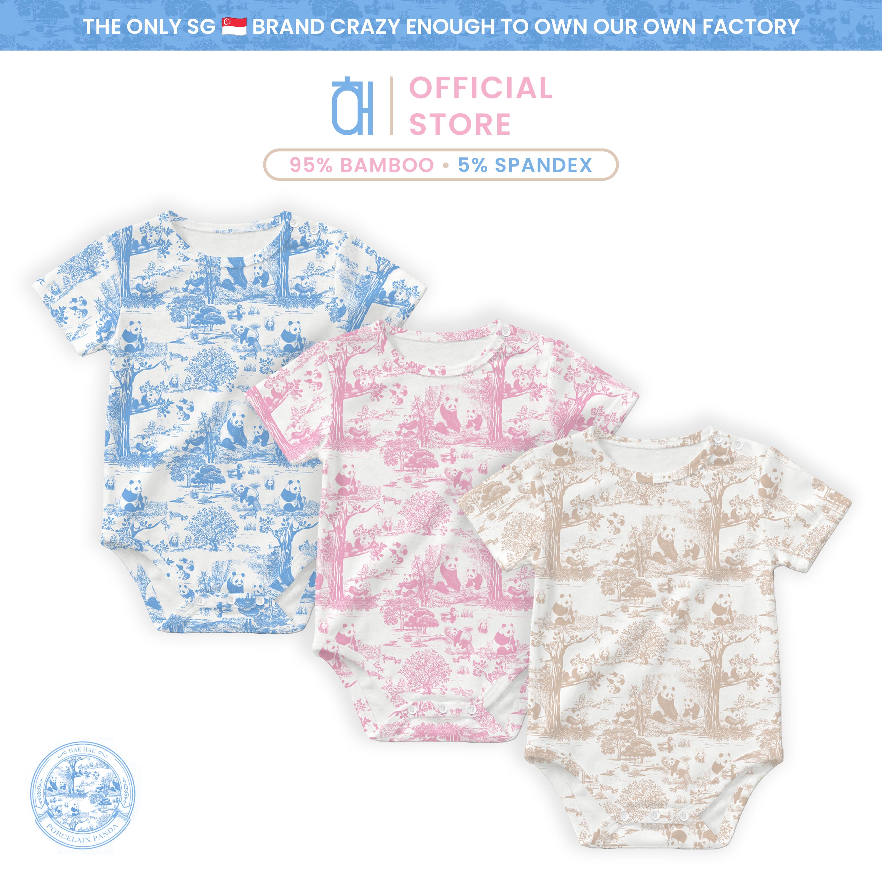 Hae Hae Signature Porcelain Panda Bamboo Snap Romper Onesie