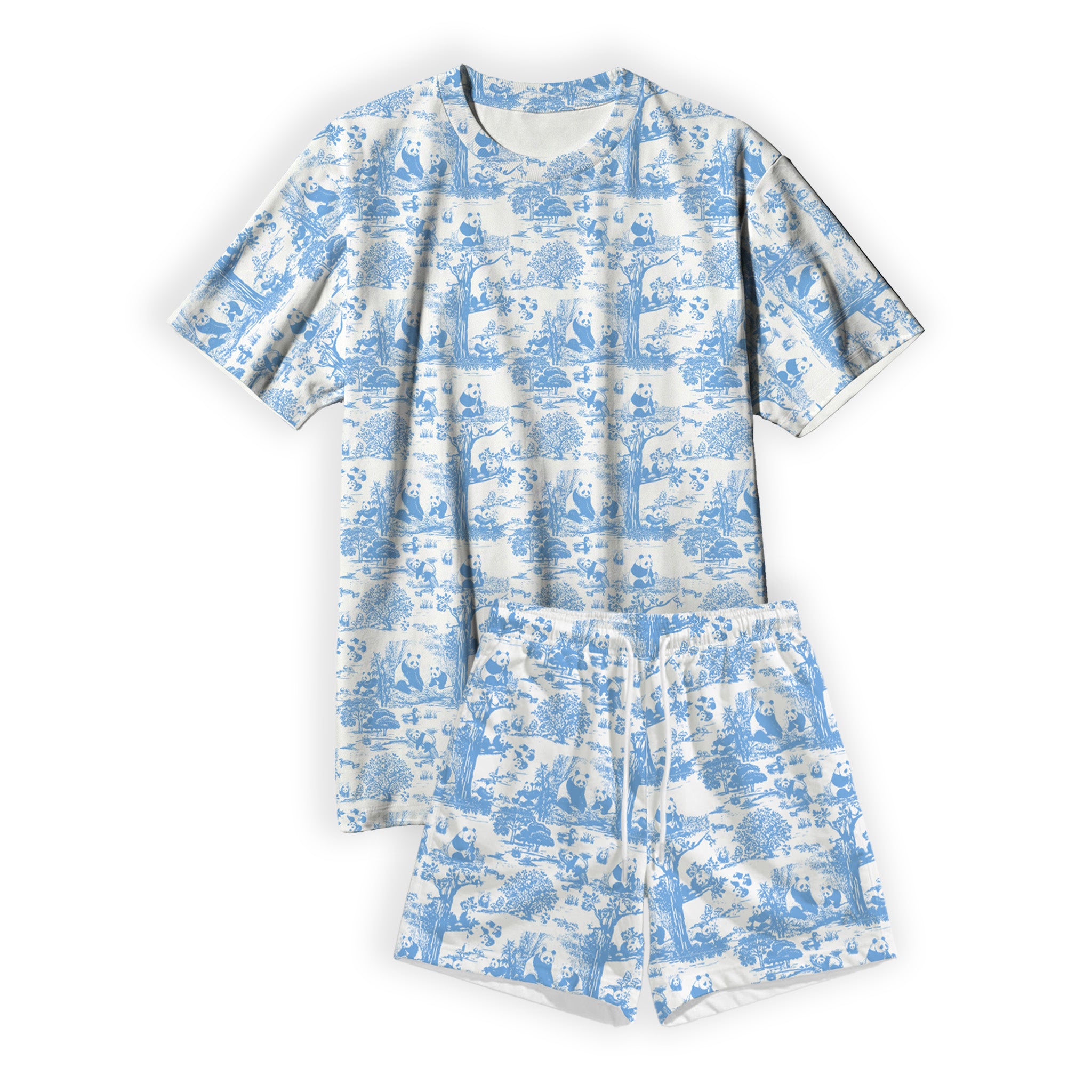 Porcelain Panda Adult Unisex Bamboo Lounge Set – Short Sleeve T-Shirt & Shorts | Ultra-Soft, Breathable & Cooling Loungewear