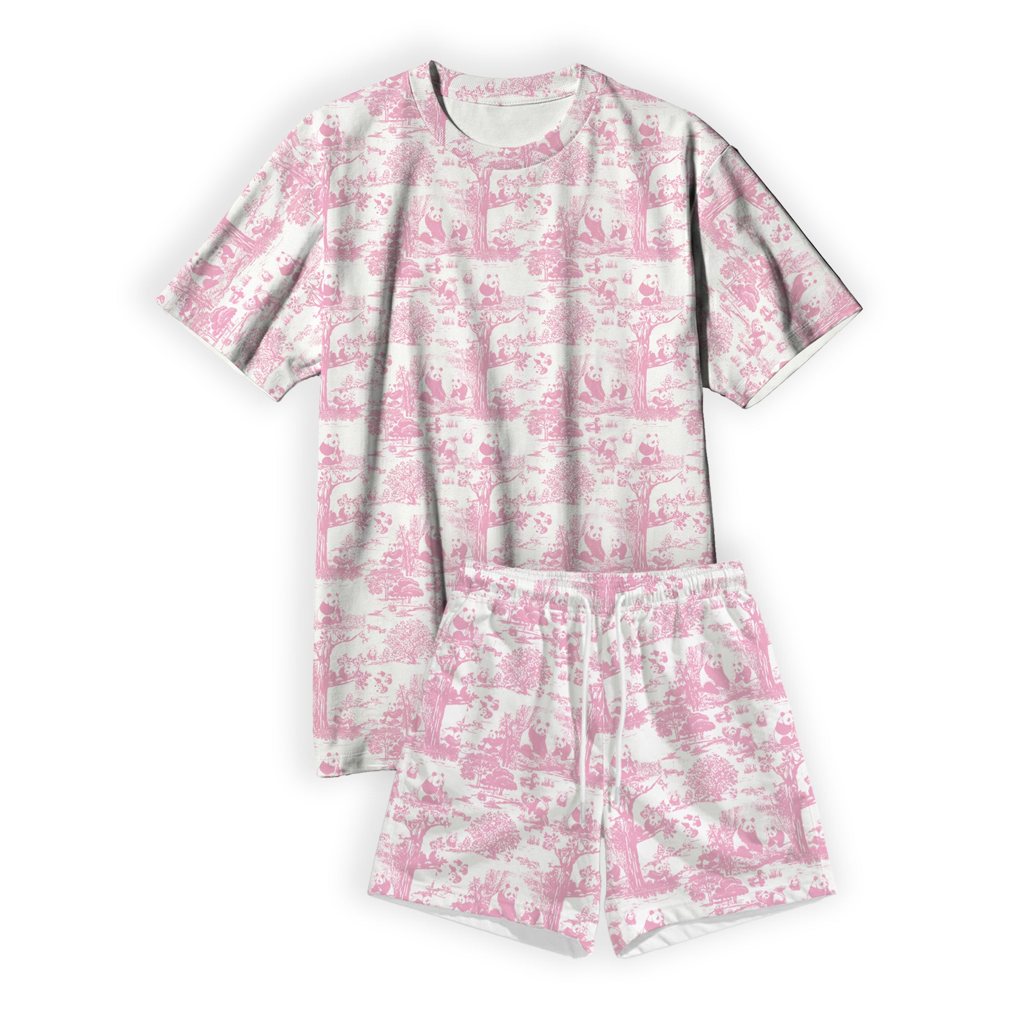 Porcelain Panda Adult Unisex Bamboo Lounge Set – Short Sleeve T-Shirt & Shorts | Ultra-Soft, Breathable & Cooling Loungewear