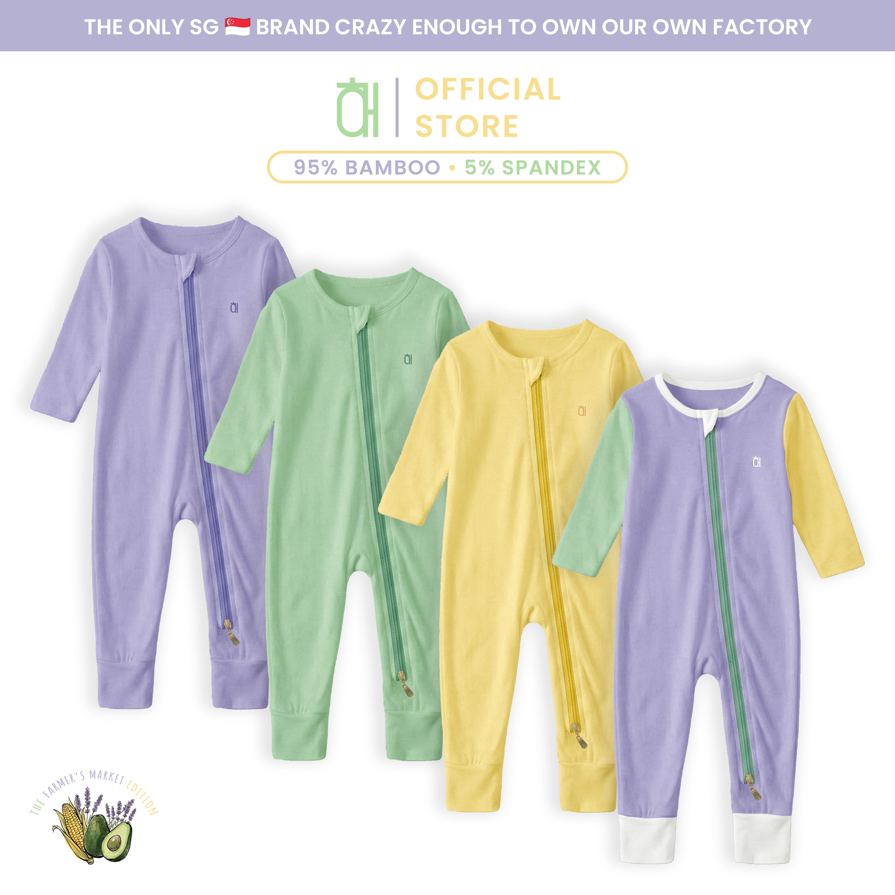 The Farmer's Market Bamboo Zip Sleep Suit Romper with HaeZip™