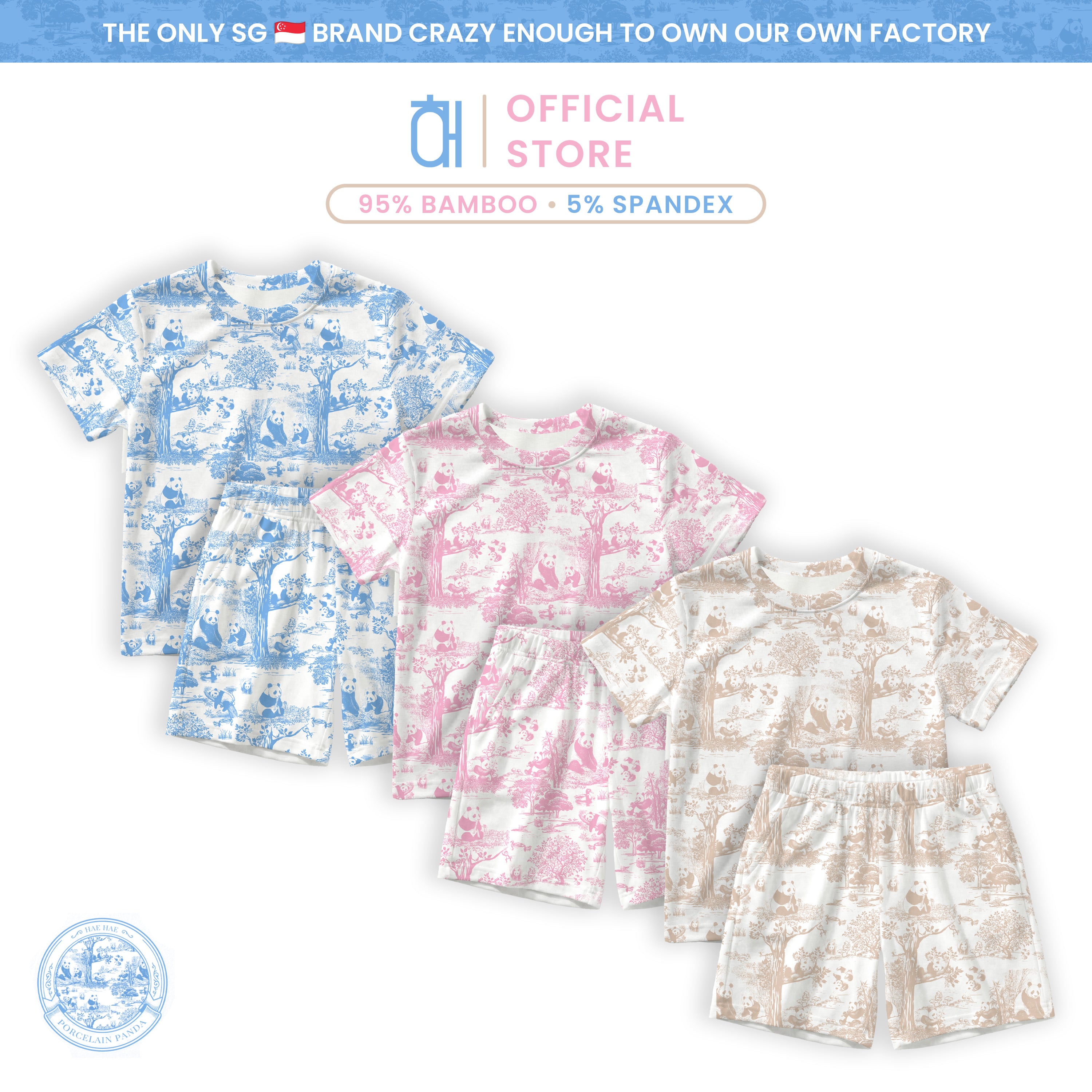 Hae Hae Porcelain Panda Bamboo Kids Short Sleeve Shirt & Shorts Set