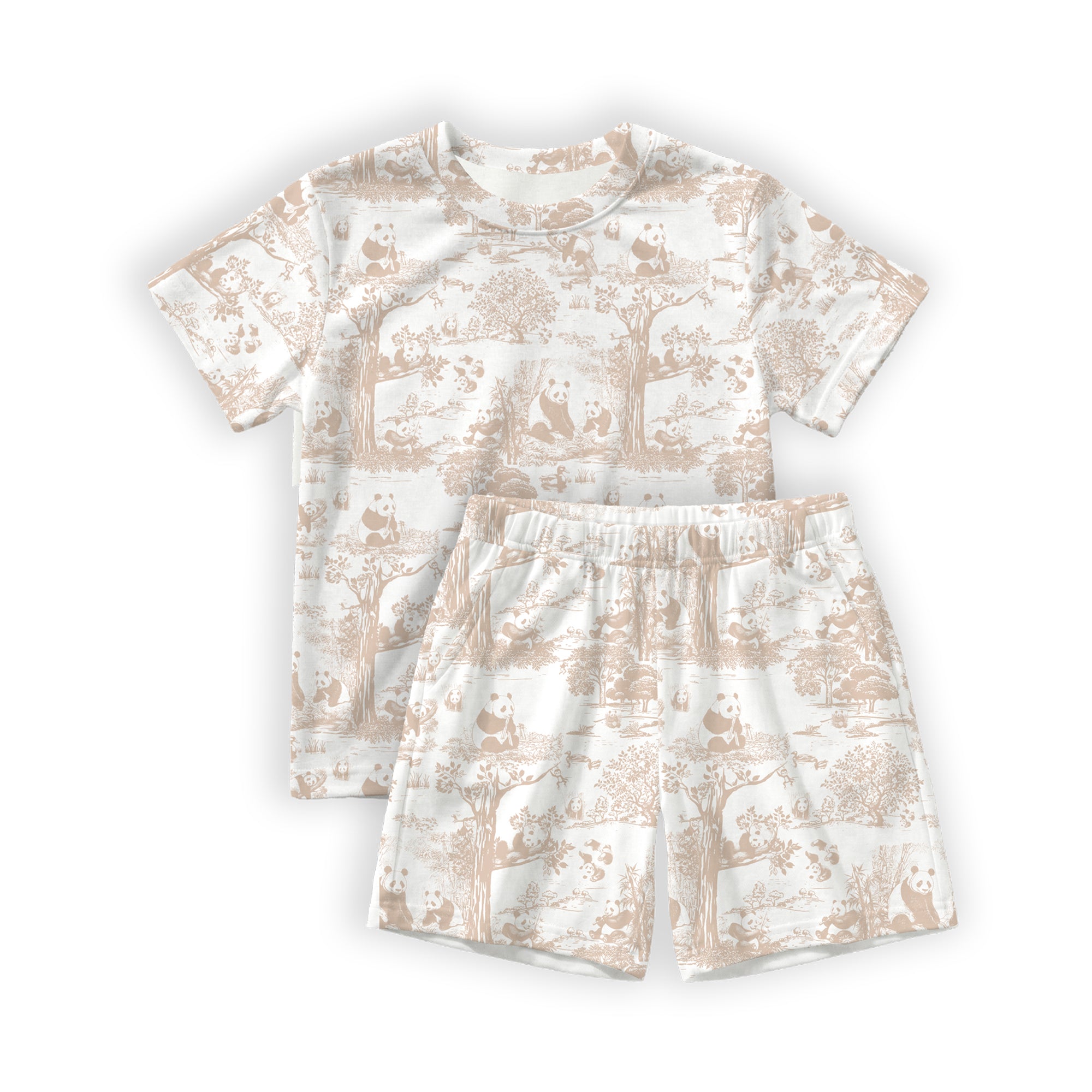 Hae Hae Porcelain Panda Bamboo Kids Short Sleeve Shirt & Shorts Set