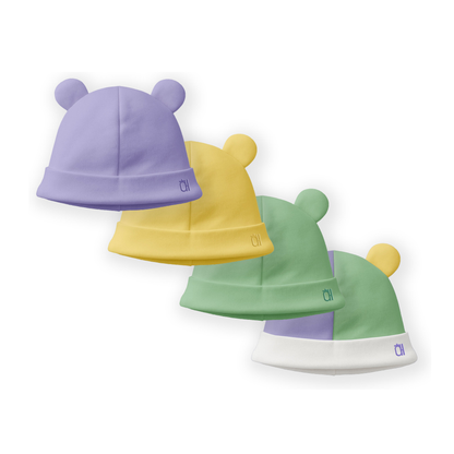 Clean white product hero v3 — The Farmer’s Market Bear Bamboo Baby Beanie with Sorona® Stuffed Ears