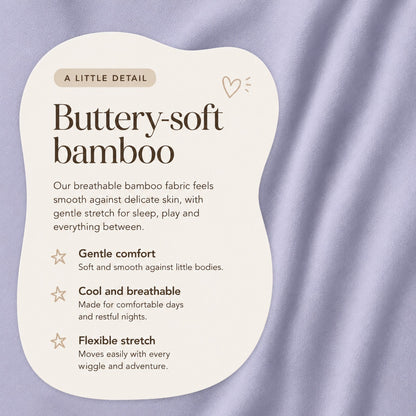 Farmer's Market Lacy Lilac buttery-soft bamboo fabric benefits: gentle comfort, cool breathability and flexible stretch