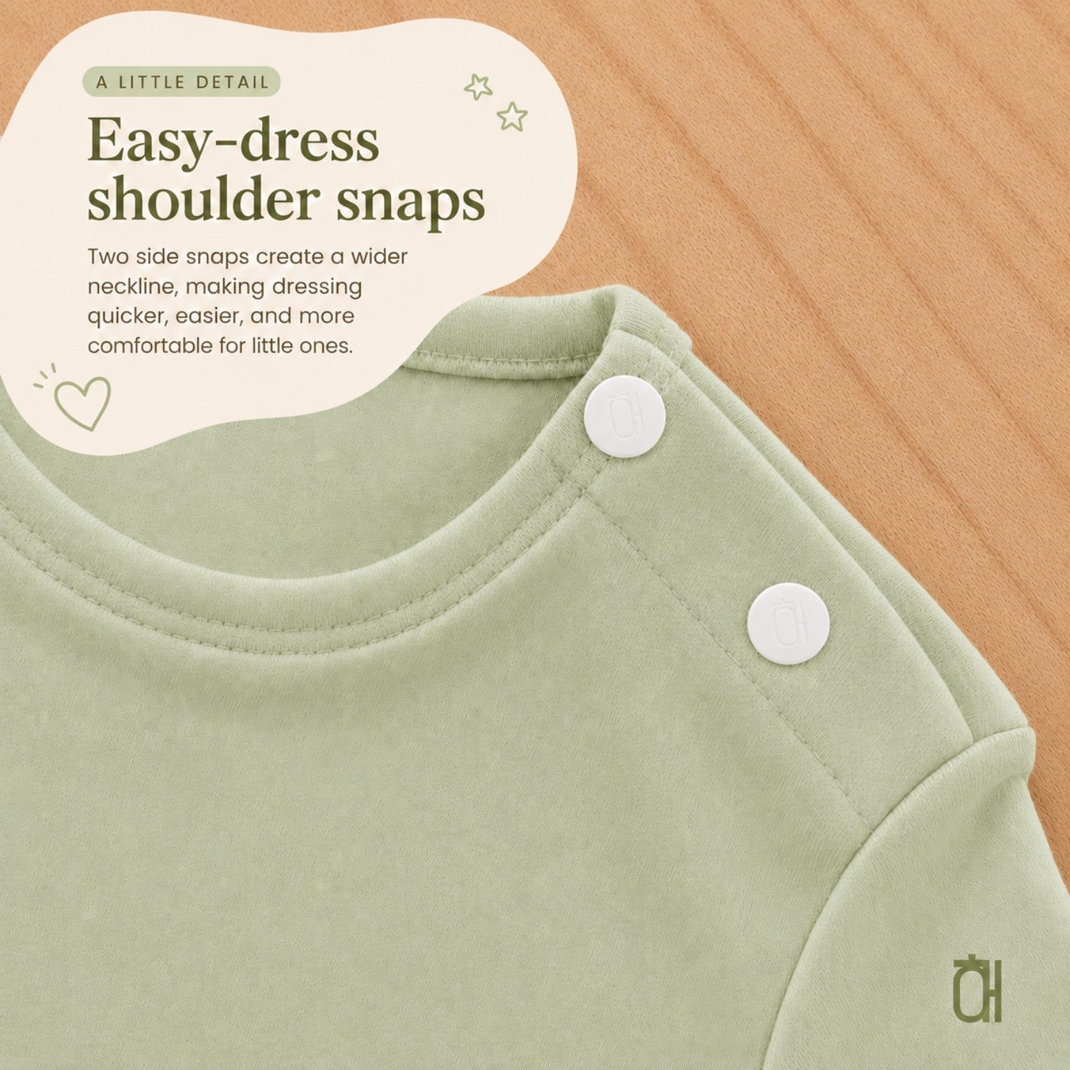 Farmer's Market bamboo snap romper easy-dress shoulder snaps detail