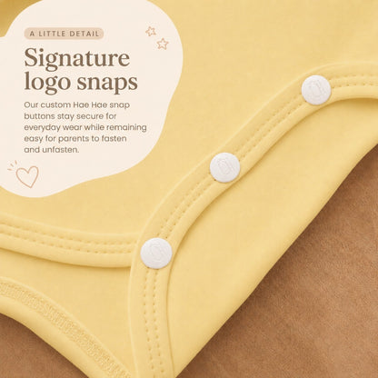 Farmer's Market bamboo snap romper signature Hae Hae logo snaps detail
