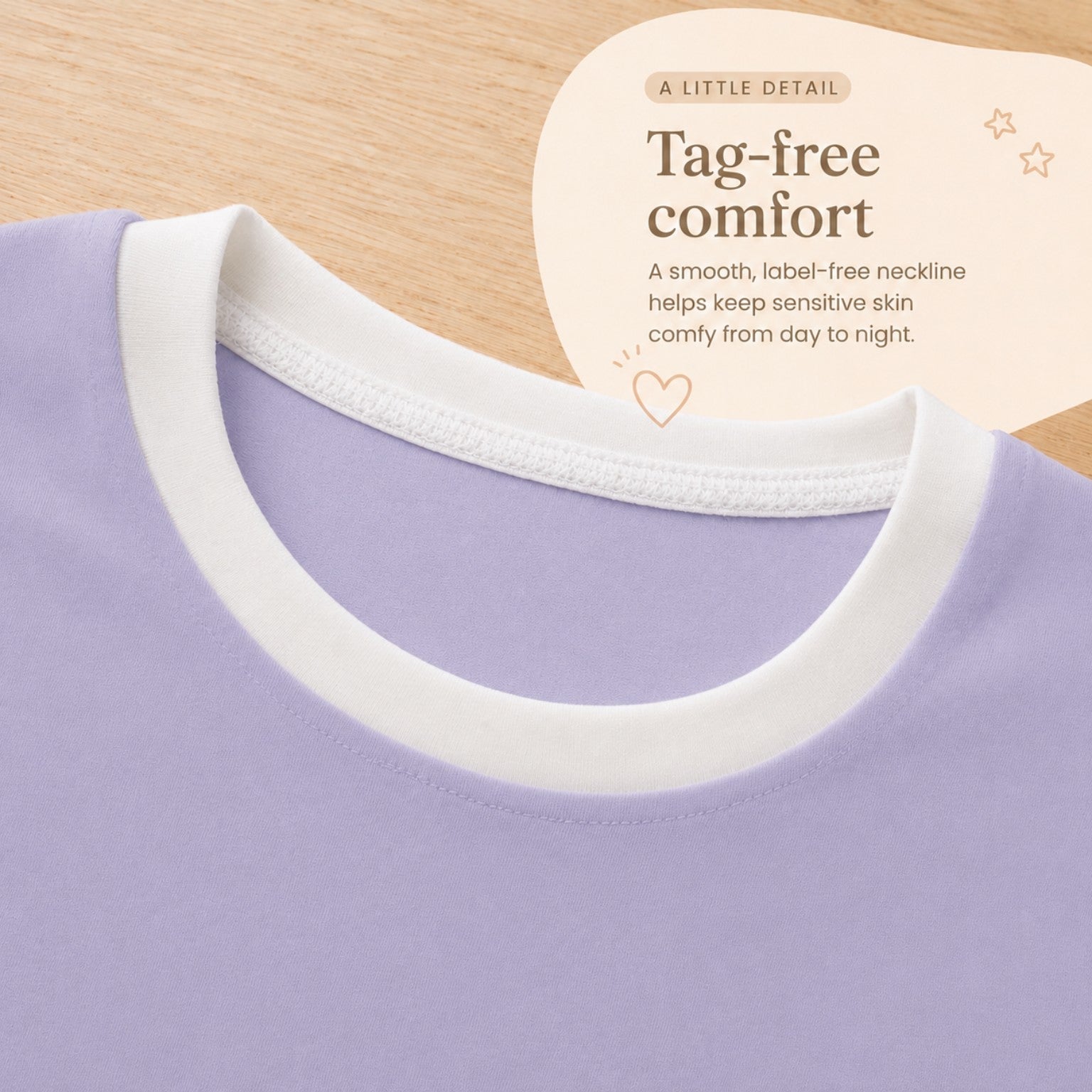 Farmer's Market bamboo kids pyjamas tag-free neckline detail