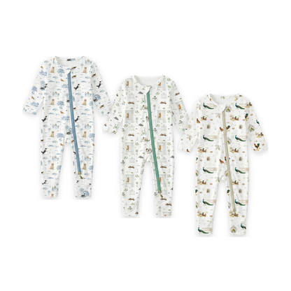 Clean white product hero v3 — Open Meadows Bamboo Zip Sleep Suit Romper with HaeZip™