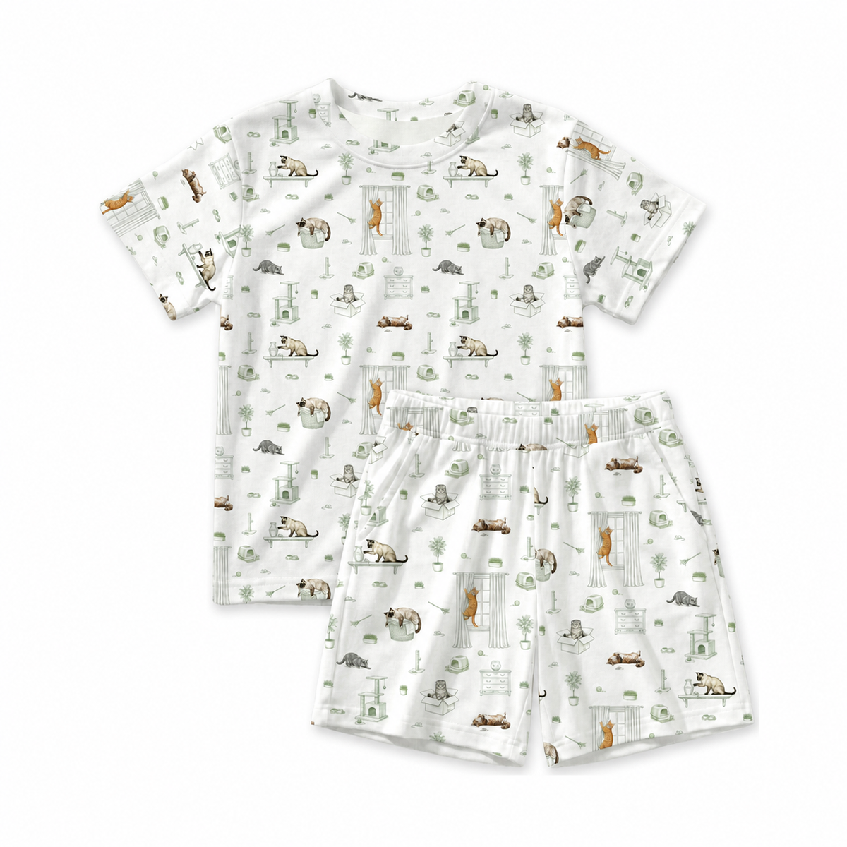 Open Meadows Cat short-sleeve shirt and shorts set