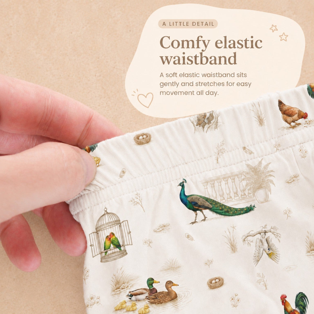 Open Meadows bamboo kids pyjamas soft flexible waistband detail