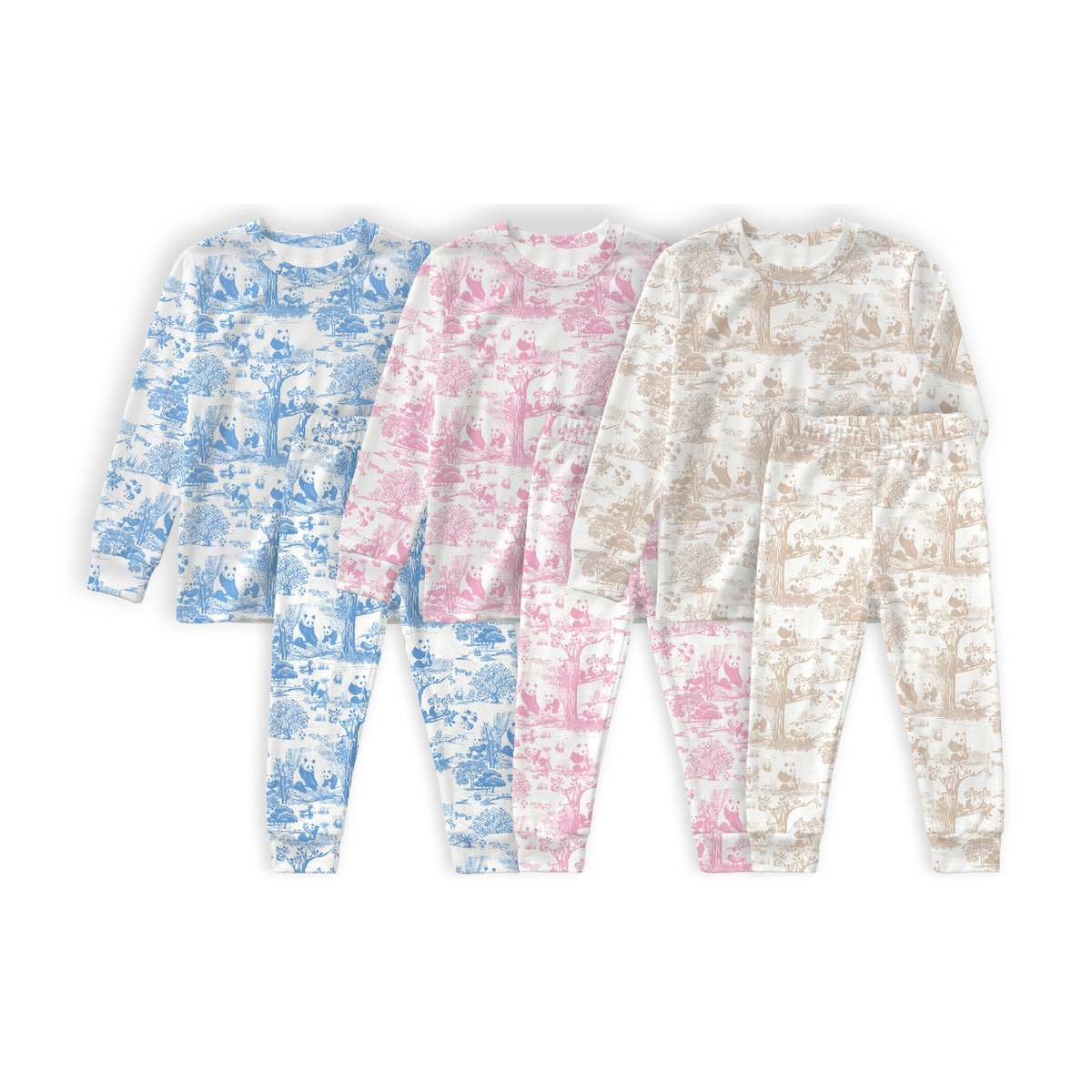 Clean white product hero v3 — Porcelain Panda Bamboo Kids Long Sleeve Pyjamas 2PC Set