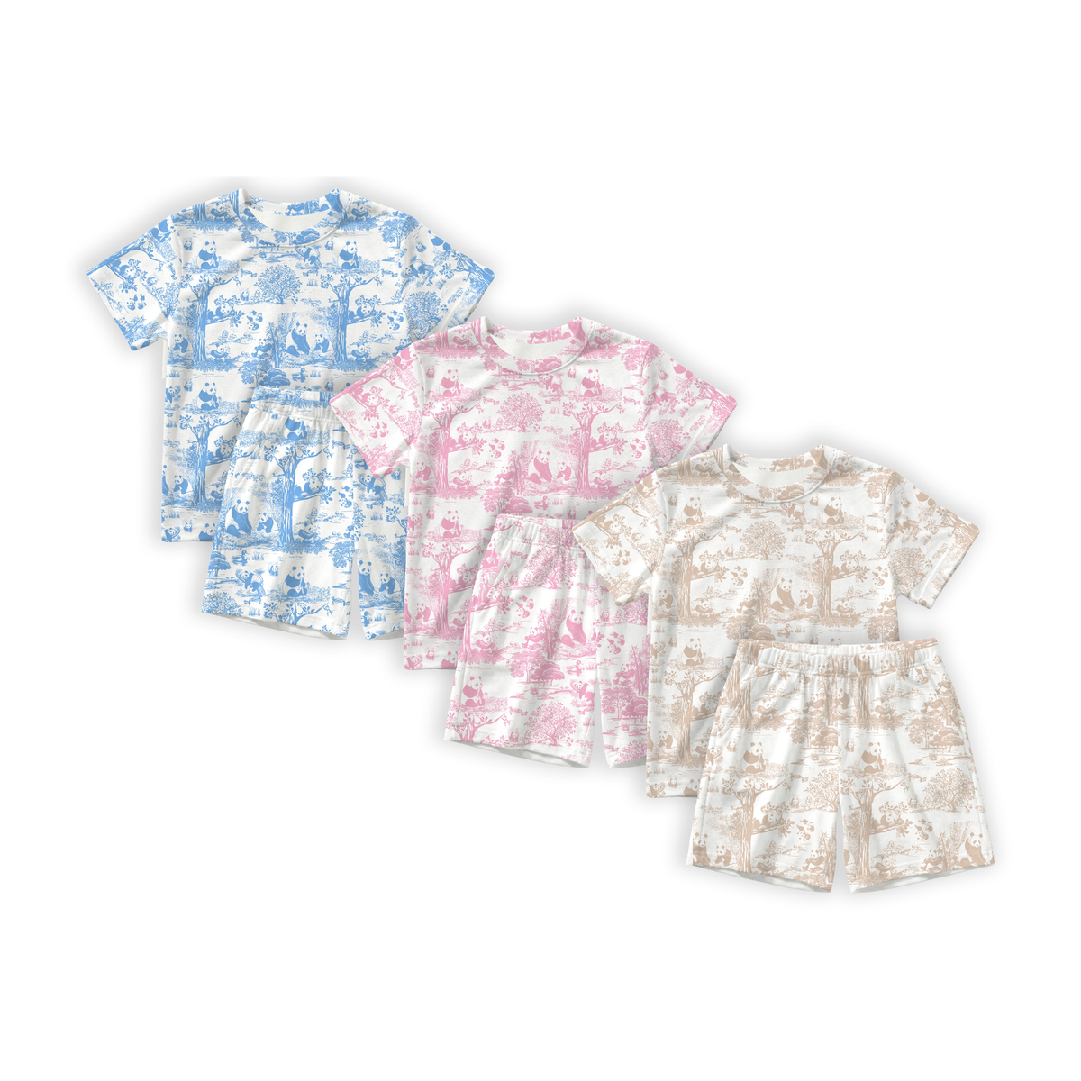 Clean white product hero v3 — Porcelain Panda Bamboo Kids Short Sleeve Shirt & Shorts Set