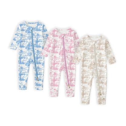 Clean white product hero v3 — Porcelain Panda Bamboo Zip Sleep Suit Romper with HaeZip™