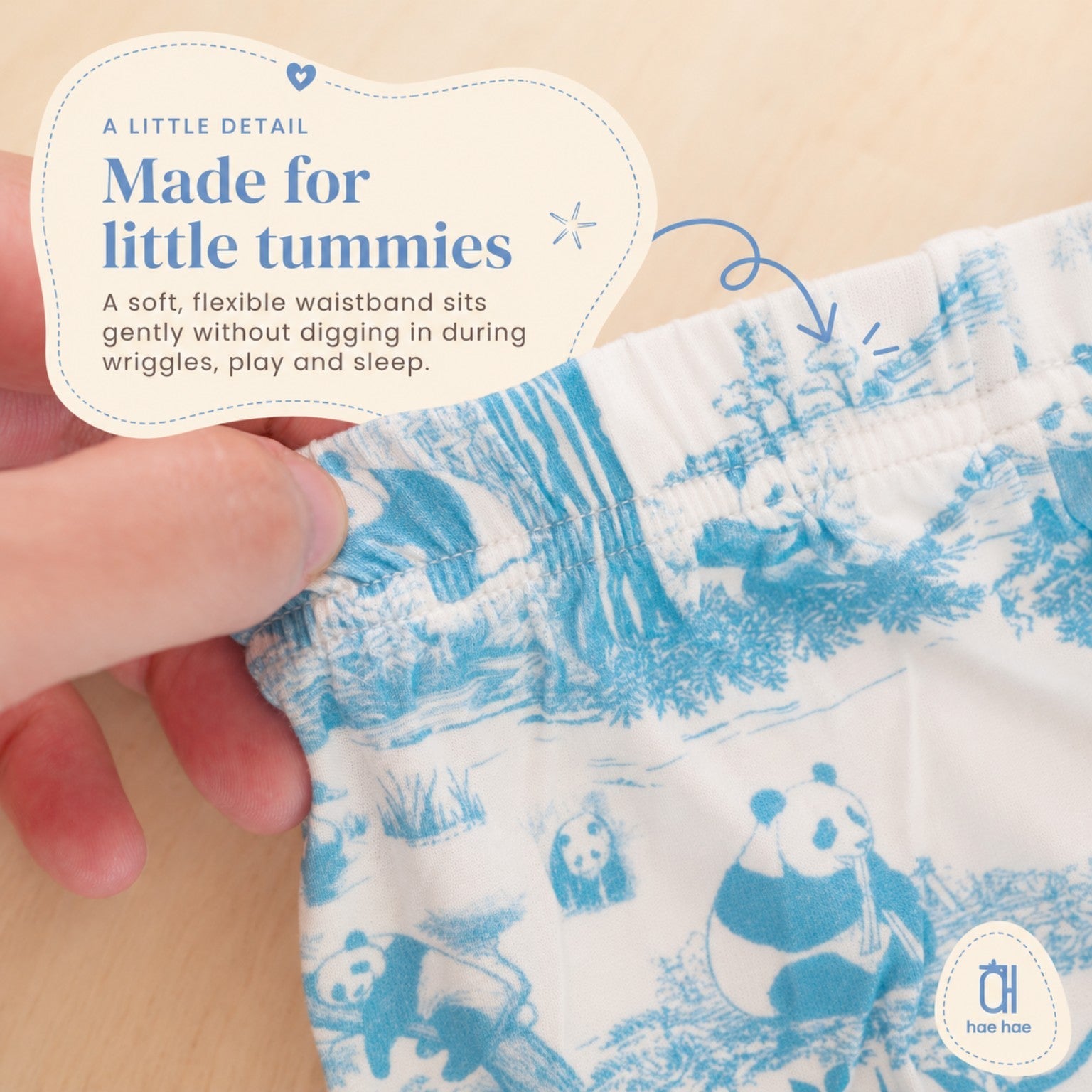 Porcelain Panda bamboo kids pyjamas soft flexible waistband detail